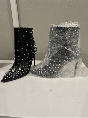 Steve Madden Black Stud-Embellished Pointed Stiletto Ankle Boots